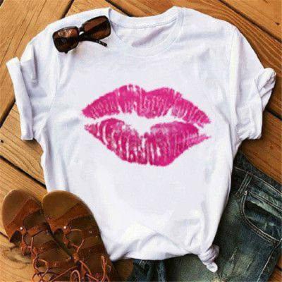 China Breathable Red Round Neck T-shirt Breathable Red Round Neck Print All-match Ladies T-shirt Ladies T-shirt White Print T-shirt for sale