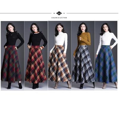 China Women's autumn and winter plaid woolen mid-length skirt one line plus size high waist thickening woolen skirt for sale