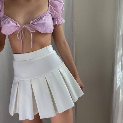 China Solid Color Breathable High Elastic All-match Short Skirt 2021 New Waist Pleated Mini Skirt for sale