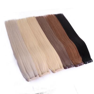 China Wholesale 10A Virgin Flatweft Remy Raw Cuticle Human Hair Silky Straight Double Russian Extension Double Wave Human Hair Weft Extensions for sale