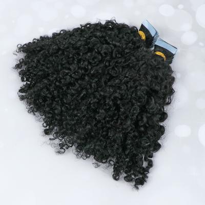 China Double Wave Silky Straight Pulled Curly Tape In Hair Full Cuticle Aligned Hot Selling 100% Curly Hair Tape Hair Extensions for sale