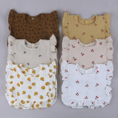 China Super Absorbent 100% Baby Crepe Bibs 4 Layers Solid Color Baby Bibs Cotton Washable Baby Bibs for sale