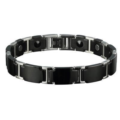 China Custom Casual/Sports Power Scalar Germanium Tourmaline P098 Magnetic Therapy Beads Black Color Men Women Stainless Steel Bracelets for sale