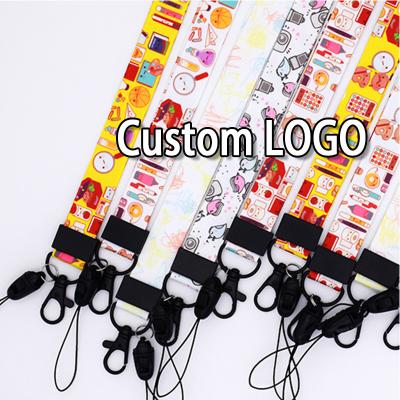 China Office/Gift/Event Cartoon Logo Printing Lanyard Heat Transfer Polyester Neck Strap Customized Card Holder Lanyards for sale