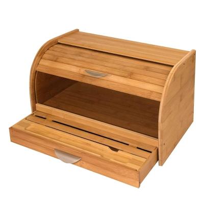 China No High Quality Kitchen Wooden Bread Bin With Stand Drawer Food Storage Bamboo Fiber Bread Box for sale