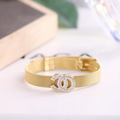 China Diamond Letter Titanium Steel Classic Girls Bracelet French Stylish Fashion Bracelet High Quality Full Retro for sale