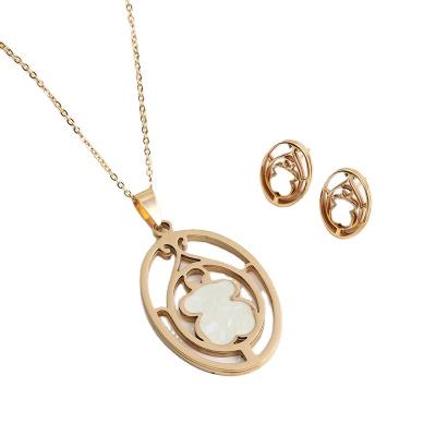 China High Quality Metal Explosive Fashion Around Wild Shell Bear Ladies Necklace Earring Set Cute Simple Set for sale