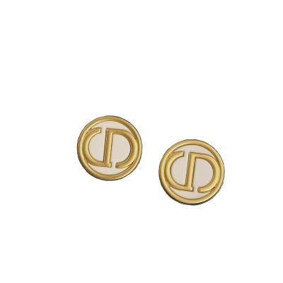 China High Quality French Elegant Premium Letter Round Matte Texture Vintage Gold Edge Stud Earrings for sale