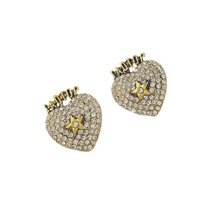 China Luxury Ladies Retro Full Temperament Classic Diamond Letter Stud Earrings High Quality Personality Ladies Earrings for sale