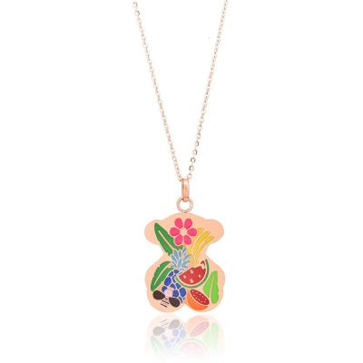 China CLASSIC Simple Multicolor Titanium Steel Bear Necklace All-match Drip Oil Drip Cute Fashion Ladies Necklace for sale