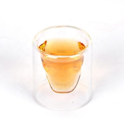 China 25ML Pyrex Double Wall Transparent Crystal Skull Wine Shot Glass Round for sale