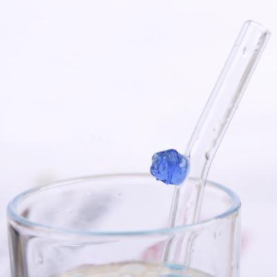 China China Health Drinking Curving Glass Pipette , Recycle Curving Glass Straw With Stereoscopic Rose for sale