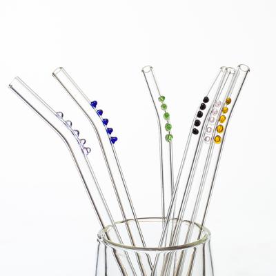 China China Straw Supermarket Recyclable 8 Mm Straight Bent Glass Straws With Color Spots Eco - Friendly Glass Drinking Straws for sale