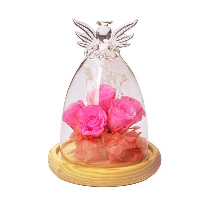 China Europe Angel Glass Bell Jar Dome with Wooden Base for sale