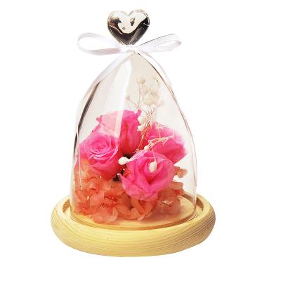 China Europe handmade glass cover with heart with wooden base for sale