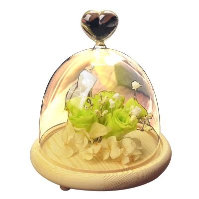 China Europe handmade half round glass cover with heart with wooden base for sale