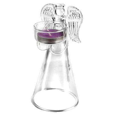 China Other Transparent Decorative Christmas Tealight Holder Glass Angel Shaped Glass Candlestick for sale