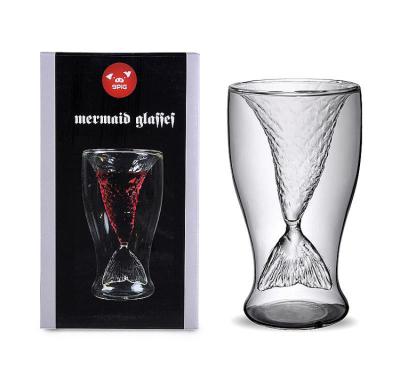 China 100ml Seaside Beauty Mermaid Double Wall Cocktail Glass Cup Wine Glass Set for sale