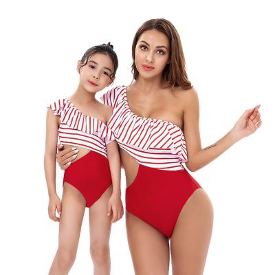 China QUICK DRY Family Matching Swimwear Mother Daughter Bikini Striped Printing Swimsuit Beachwear Swimwear Parent-child Teams Swimsuit for sale