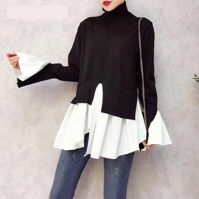 China Free Sample Anti-wrinkle Spring Patchwork Thin Sweaters Knitted Split Sleeve Jumper Women Sweaters Irregular Feminine Sweater Rocket for sale