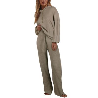 China Autumn Knitted Sweat Suits Women QUICK-DRY sets Long sleeve Hoodie+wide-legged pants Loungewear set outfits two-piece sweater for sale