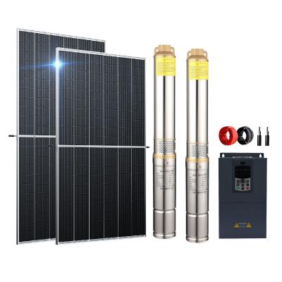 China Kit Domestic Full Hybrid 100m 3hp Solar Powered Pumps DC Solar Submersible Deep Well Water Pump For Irrigation for sale