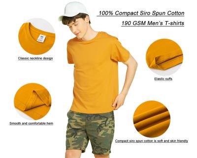 China Anti-Wrinkle 190 GSM 100% Siro Spun Cotton Compact T Shirts For Men 2022 Stylish 100% Cotton T-shirt Custom Logo Tees for sale