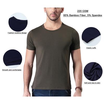 China Organic Bamboo Custom Muscle Men's Bamboo Spandex T-shirt Anti-Wrinkle 220 Fiber 5% GSM 95% White Fiber T-shirt Bamboo Spandex T-shirt shirt for sale