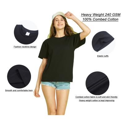 China High Quality 240 Grams 100% Combed Cotton T-Shirts Viable Women Plus Size Custom Heavyweight T Shirt LOGO Printing Plain Cotton T-Shirt for sale