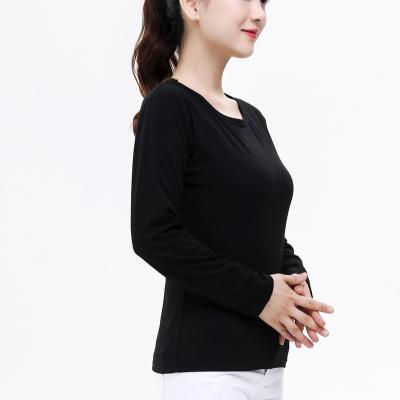 China Anti-Wrinkle 200GSM 32S 85% Cotton 15% Polyester Long Sleeve Autumn Casual T-shirt Women 85% Spring T-shirt Wholesale Custom Long Sleeve for sale