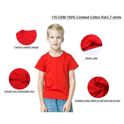 China 170gsm Cotton Youth Kids T-shirt White Plain Plain Boys T-shirts High Quality 100% Combed Kids T-shirt Anti-Shrink Wholesale Cool for sale