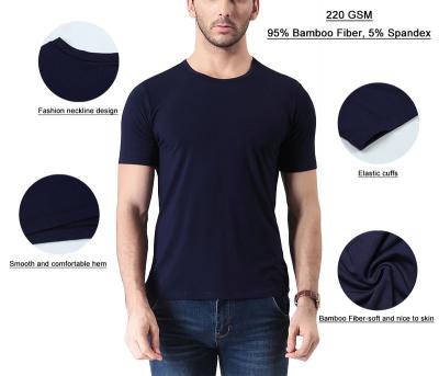 China Anti-Wrinkle 95% Bamboo Fiber 5% Spandex 220 GSM Sports Fitness Gym Wear Custom Made Plain Bamboo T-shirt Men's T-shirt printing for sale