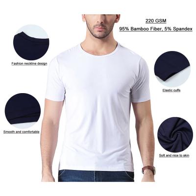 China Anti-Wrinkle 220 GSM 95% Fiber 5% Bamboo Spandex White Shirt For Men's Summer Mens T-shirts Empty Round Neck Bamboo T-shirt for sale