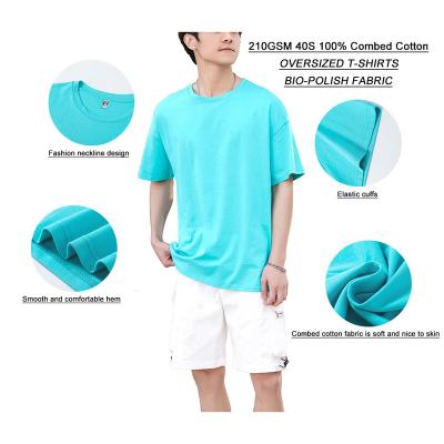 China Anti-Wrinkle 210GSM 40S 100% Combed Cotton BIO-POLISH FABRIC Drop Shoulder T-Shirts Blanket Custom Loose T-shirt Fashion Oversize T-shirt for sale