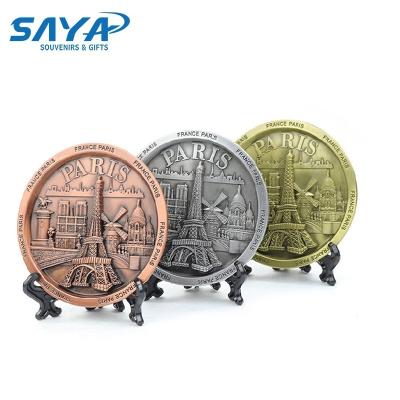 China Paris Austria China Supply Tower Architectural Style Dish Gift Logo Metal Plate Custom 3 Color Gold Plating Souvenir for sale