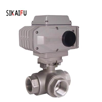 China General Manufacturing OEM Stainless Steel Dn25 220V Motorized Trunnion Operated Mounted 3 Way Ball Valve for sale