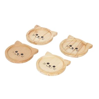 China Viable Custom Wholesale Cute Cat Pattern Country Mansion Table Cutting Wooden Coaster for sale