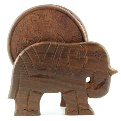 China Viable Wholesale Elephant Model Round Solid Wood Restaurant Cafe Custom Wooden Coaster for sale