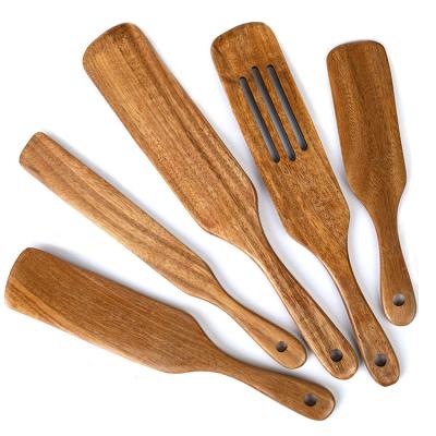 China Sustainable Hot Selling Custom Brown Wooden Kitchen Accessories Cook Utensils Set for sale