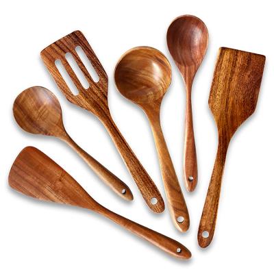 China Sustainable Hot Selling Custom Brown Wooden Kitchen Tool Utensils Set Of 6 for sale