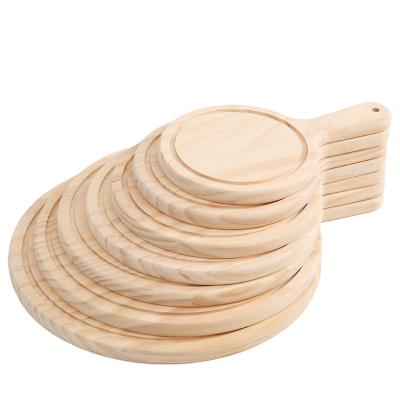 China Eco-friendly Round Wooden Pizza Tray Restaurant Handle Tray Pizza Pine Tray for sale