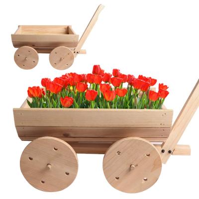 China Flower Stand Pastoral Solid Wood Garden Car Cart Wooden Planter for sale