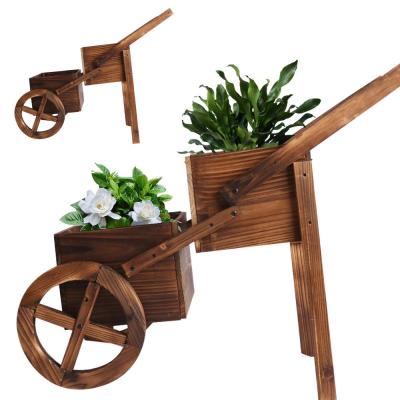 China Customization Flower Pot Cart Flower Stand Pastoral Wholesale Wooden Garden for sale