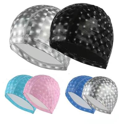 China Waterproof RTS High Quality Factory Wholesale Snorkeling Swimming Diving Training Caps Color Glitter Waterproof PU Swimming Caps For Adult for sale