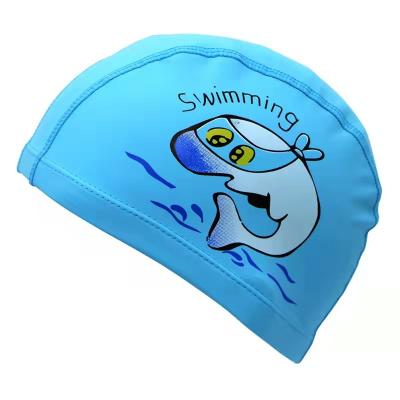 China Cartoon Swimming Cap RTS Factory Wholesale Comfortable Logo Printing Swimming Cap Diving Snorkeling Training Cartoon Waterproof PU Caps For Kids Blue for sale