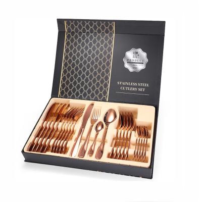 China Viable Sale Classic Factory Reusable Stainless Steel Rose Gold 24pcs Cutlery Set For Gift Wedding Party for sale