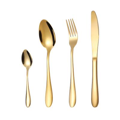 China Viable Graceful Gold Plated Stainless Steel Cutlery Set Polished Fork Spoon Knife Set For Home Dinner Wedding Flatware for sale