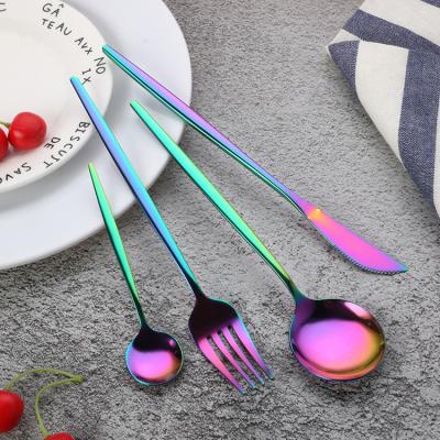 China Sustainable Reusable Utensil Knife Spoon Fork Set Black Gold Cutlery 24pcs Stainless Steel Flatware Sets for sale