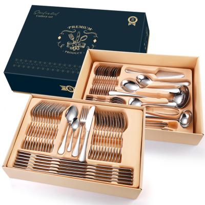 China Sustainable Stainless Steel Gold Plated 72pcs Cutlery Set 84pcs Gold Flatware Set With Gift Box for sale