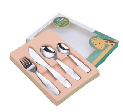 China Sustainable 4-Piece Kids Utensils Silverware Set Stainless Steel Kids Dinnerware Include Knife Fork Spoon for sale